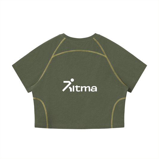 Women's Contrast Stitch Raglan Crop T-Shirt
