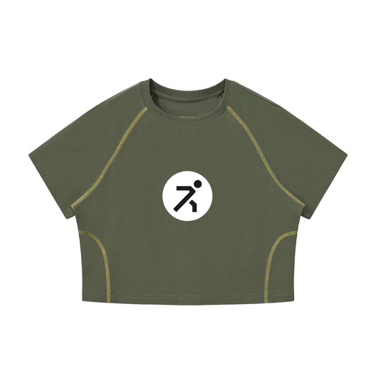 Women's Contrast Stitch Raglan Crop T-Shirt